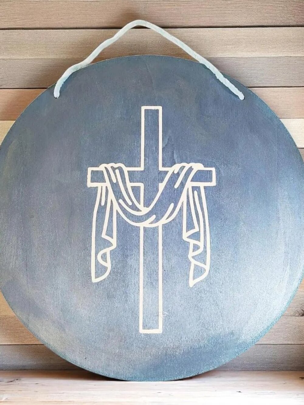 Wooden Metallic Blue Cross Sign Christian Home Décor